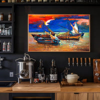 Vibrant Sunset Over Sailboats Poster