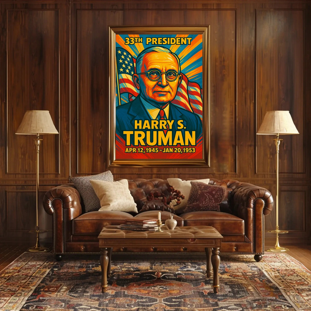Harry S. Truman 33rd President of the United States Colorful Comic Book Style Poster