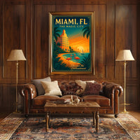 Miami Sunset Magic: Vintage Travel Art Poster