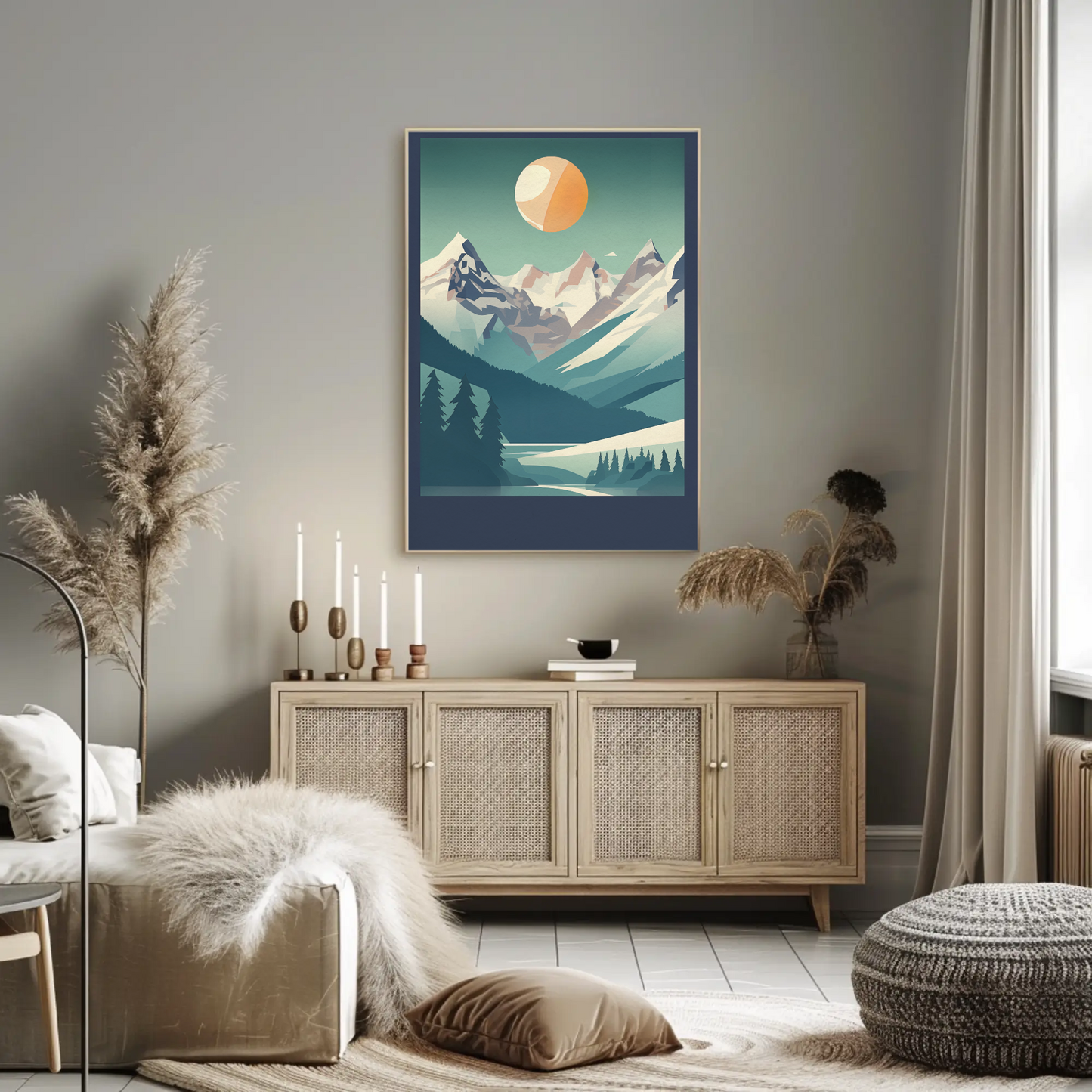Alpine Summit Sunrise Explorer Scene Vintage Travel Poster