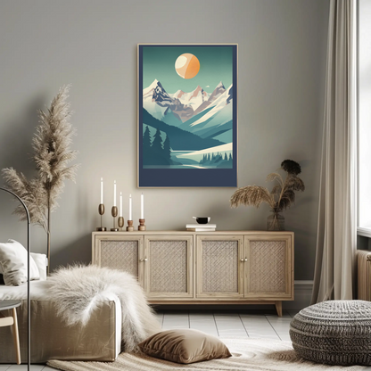Alpine Summit Sunrise Explorer Scene Vintage Travel Poster