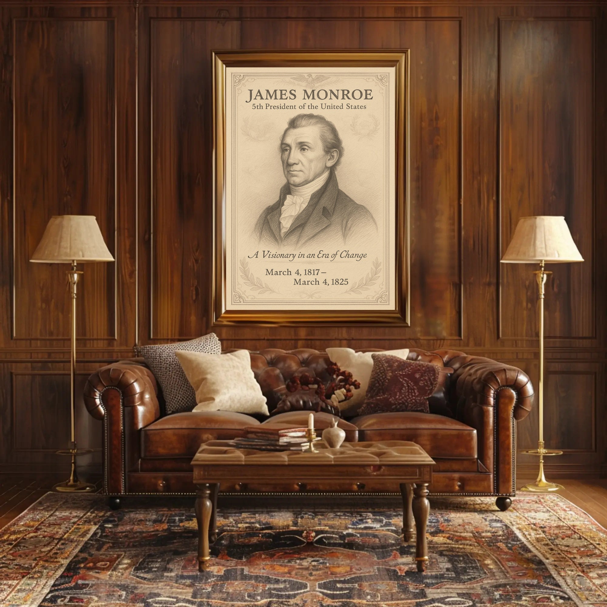 James Monroe 5th President Sketch Poster Art Print Decor PosterGoat