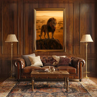 Majestic Lion in Golden Savannah Animal Poster