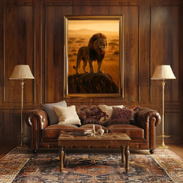 Majestic Lion in Golden Savannah Animal Poster