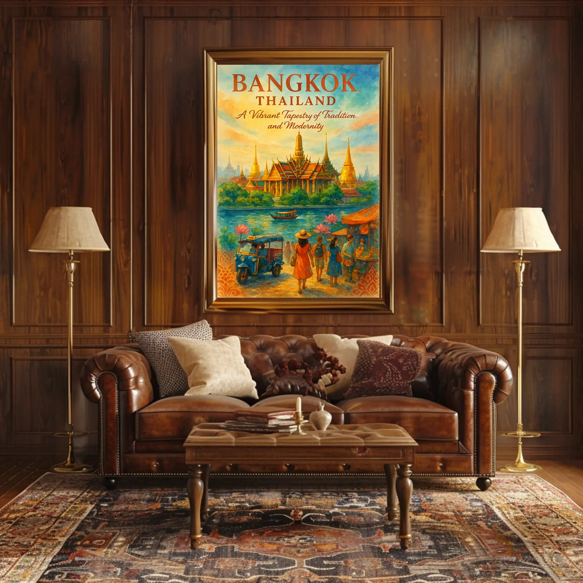 Bangkok Temple Adventure: Vibrant Travel Art Poster