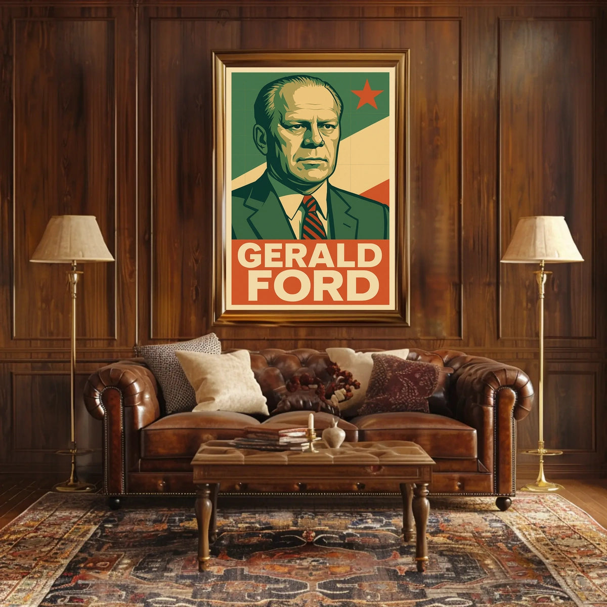Gerald Ford Presidential Portrait Historical Figure Photography Realism Iconic American Heritage Decor Poster