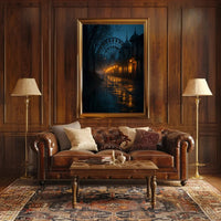 Eerie Nighttime Amusement Park Urban or Cityscape Poster PosterGoat