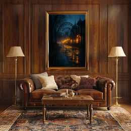 Eerie Nighttime Amusement Park Urban or Cityscape Poster PosterGoat