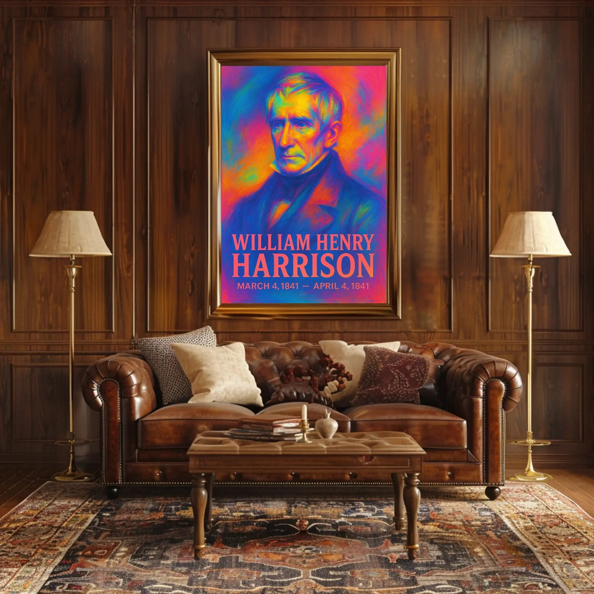 William Henry Harrison 9th President of the United States Neon Gradient Overlay Poster