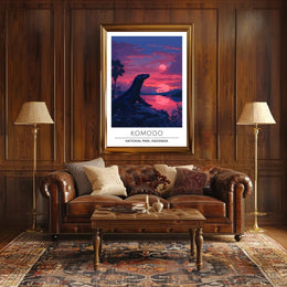 Komodo Dragon Sunset in Indonesia: National Park Poster