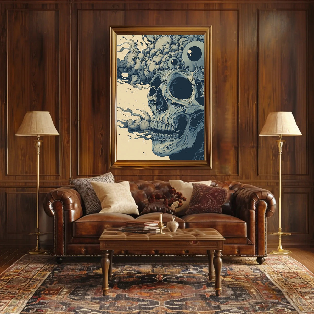 Surreal Skull Art Poster with Vintage Eerie Design