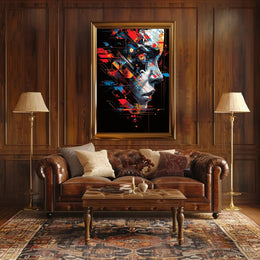 Futuristic Cyberpunk Face Art Poster: Tech Fusion