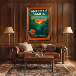 American Samoa Sunset, Lush Landscape National Park Poster