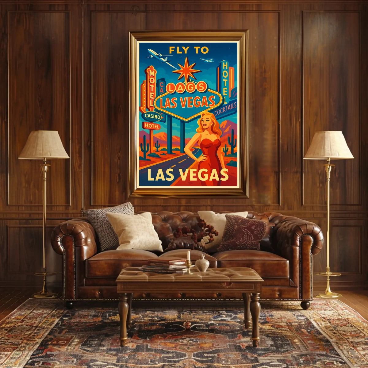 Fly to Las Vegas Retro Travel Promotion Poster