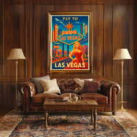 Fly to Las Vegas Retro Travel Promotion Poster