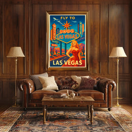 Fly to Las Vegas Retro Travel Promotion Poster