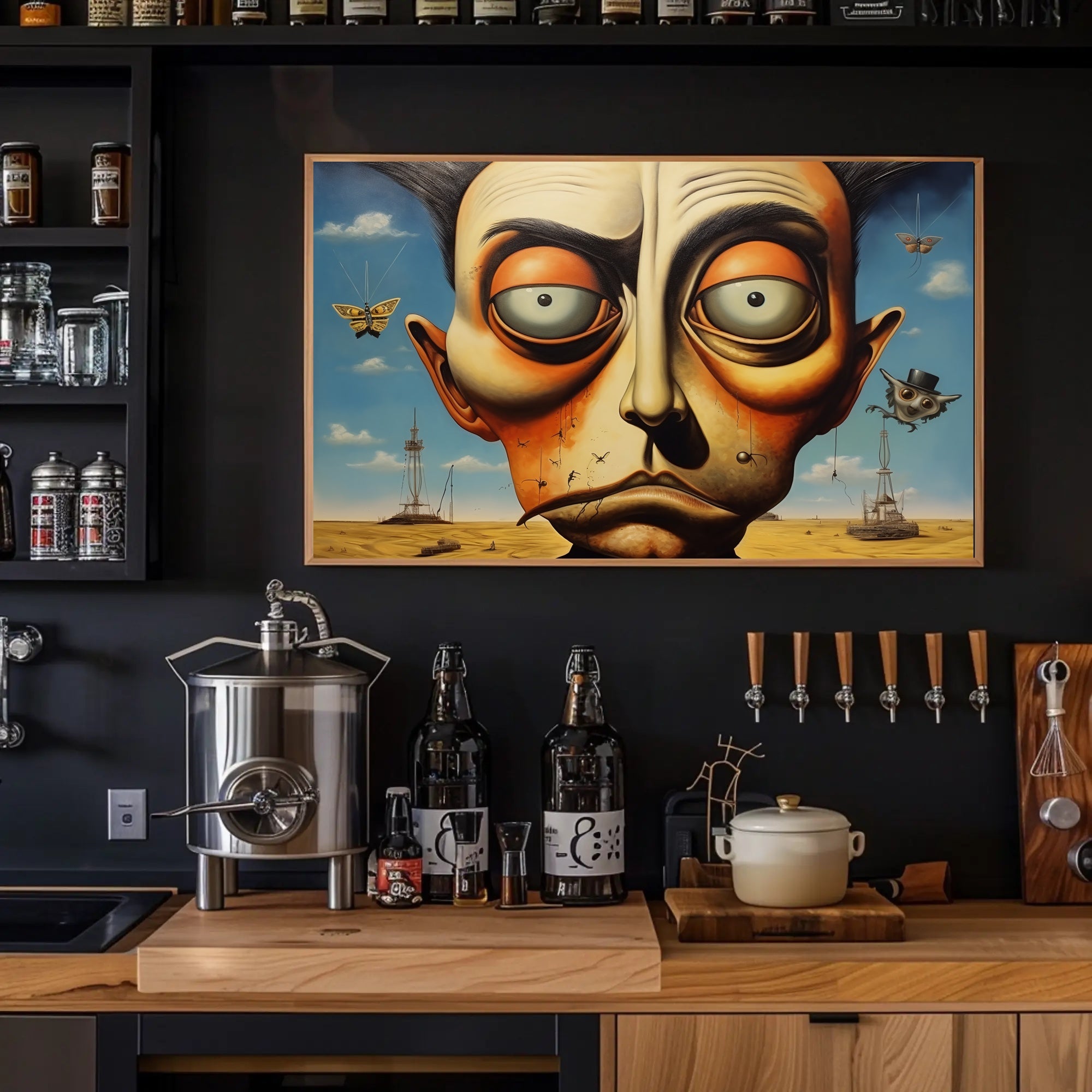 Surreal Face and Whimsical Desert Artistic Poster
