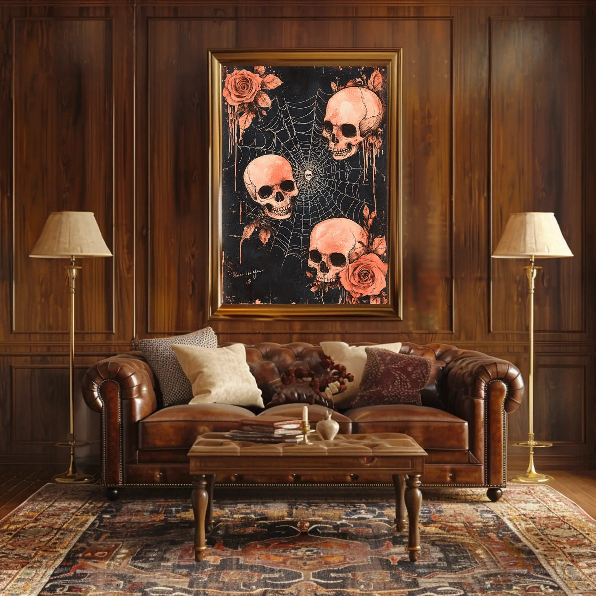 Dark Gothic Skulls and Roses Artistic Poster