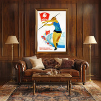 Dynamic Female Athlete Throwing Javelin Sports Poster