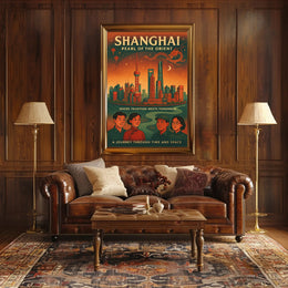 Shanghai Skyline Vintage Travel Poster
