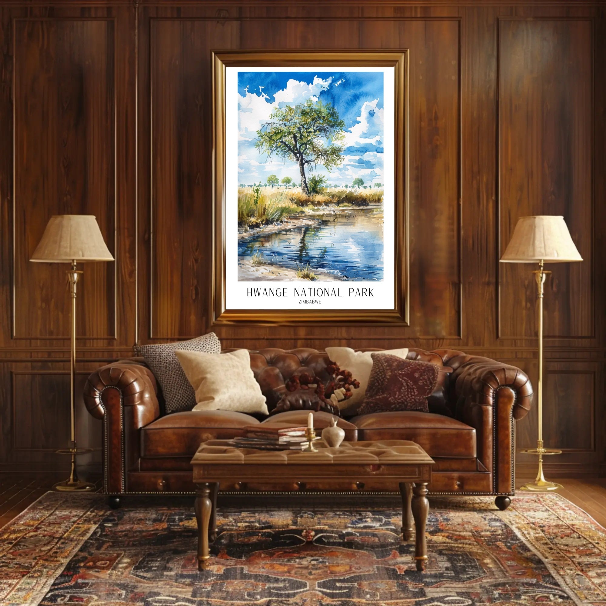 Hwange National Park Safari Landscape Watercolor National Park Poster PosterGoat