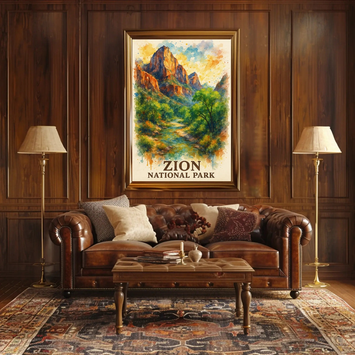 Zion National Park Watercolor Landscape Art Poster