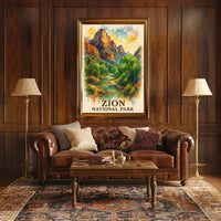 Zion National Park Watercolor Landscape Art Poster