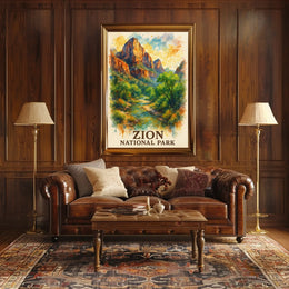 Zion National Park Watercolor Landscape Art Poster