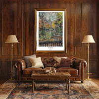 Parisian Autumn Elegance Watercolor in Urban or Cityscape Poster PosterGoat