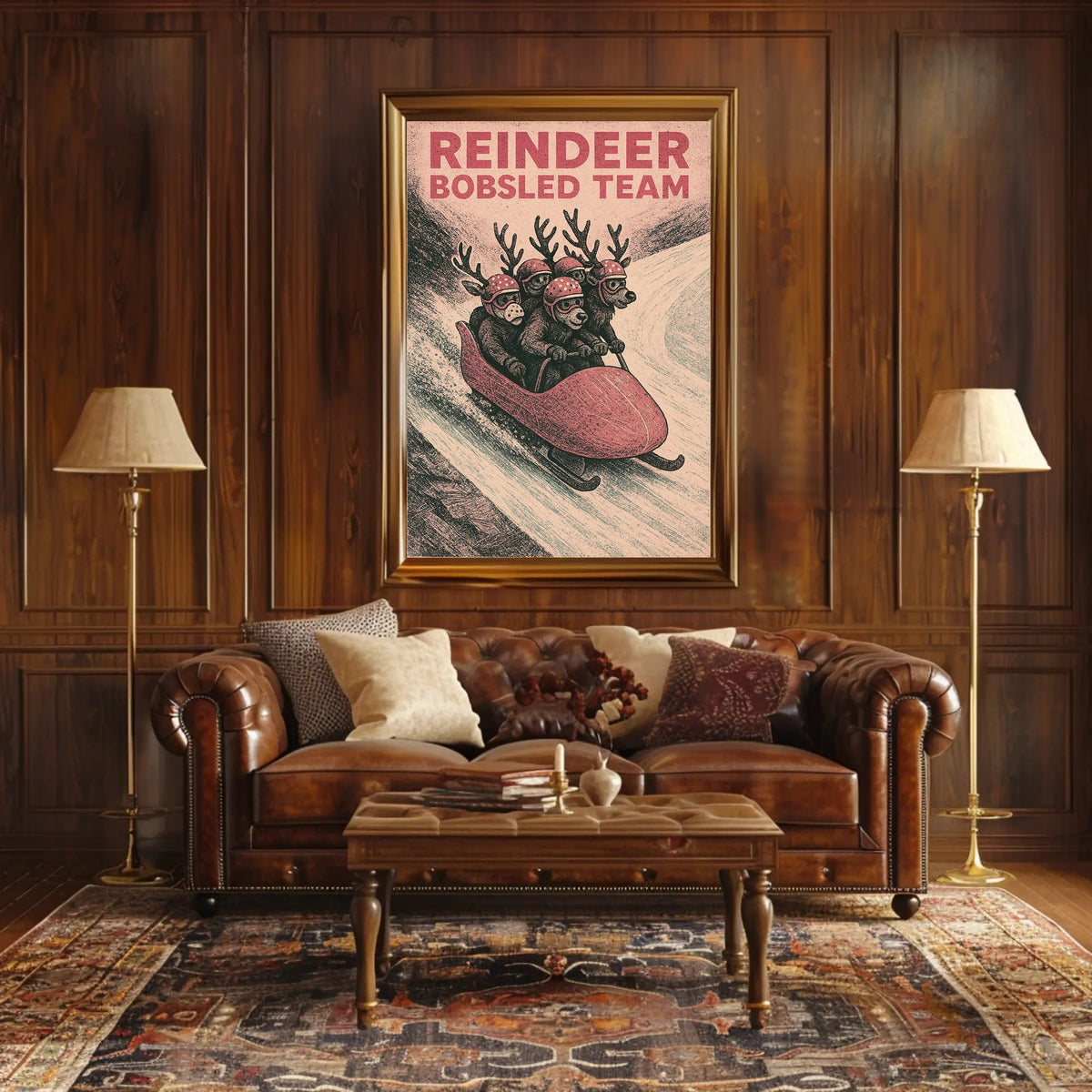 Reindeer Bobsled Team Poster