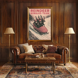 Reindeer Bobsled Team Poster