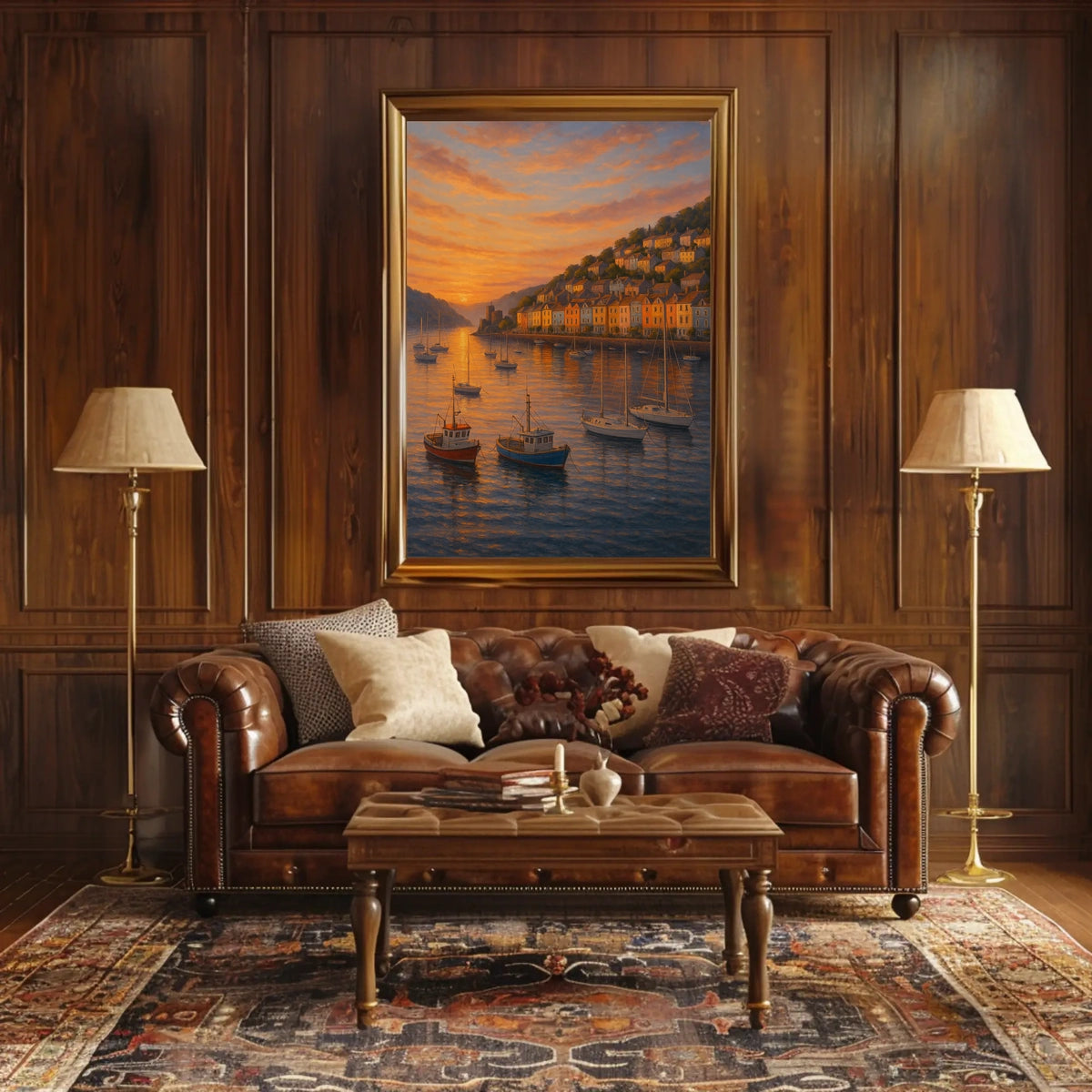Dartmouth Harbour Sunset Pastel Rowhouses Travel Poster