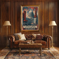 Madison Wisconsin Cityscape Travel Nature Urban Life Minimalist Realism Iconic Poster