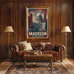 Madison Wisconsin Cityscape Travel Nature Urban Life Minimalist Realism Iconic Poster