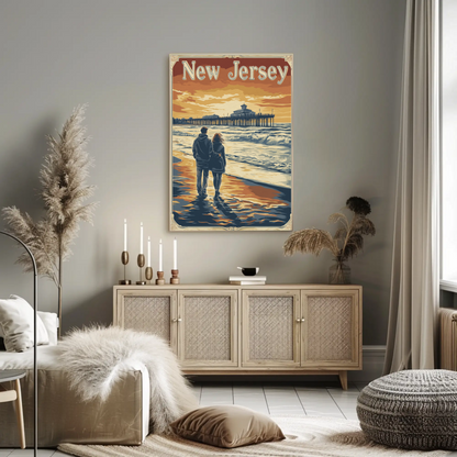 New Jersey Vintage Poster - Romantic Beach Walk