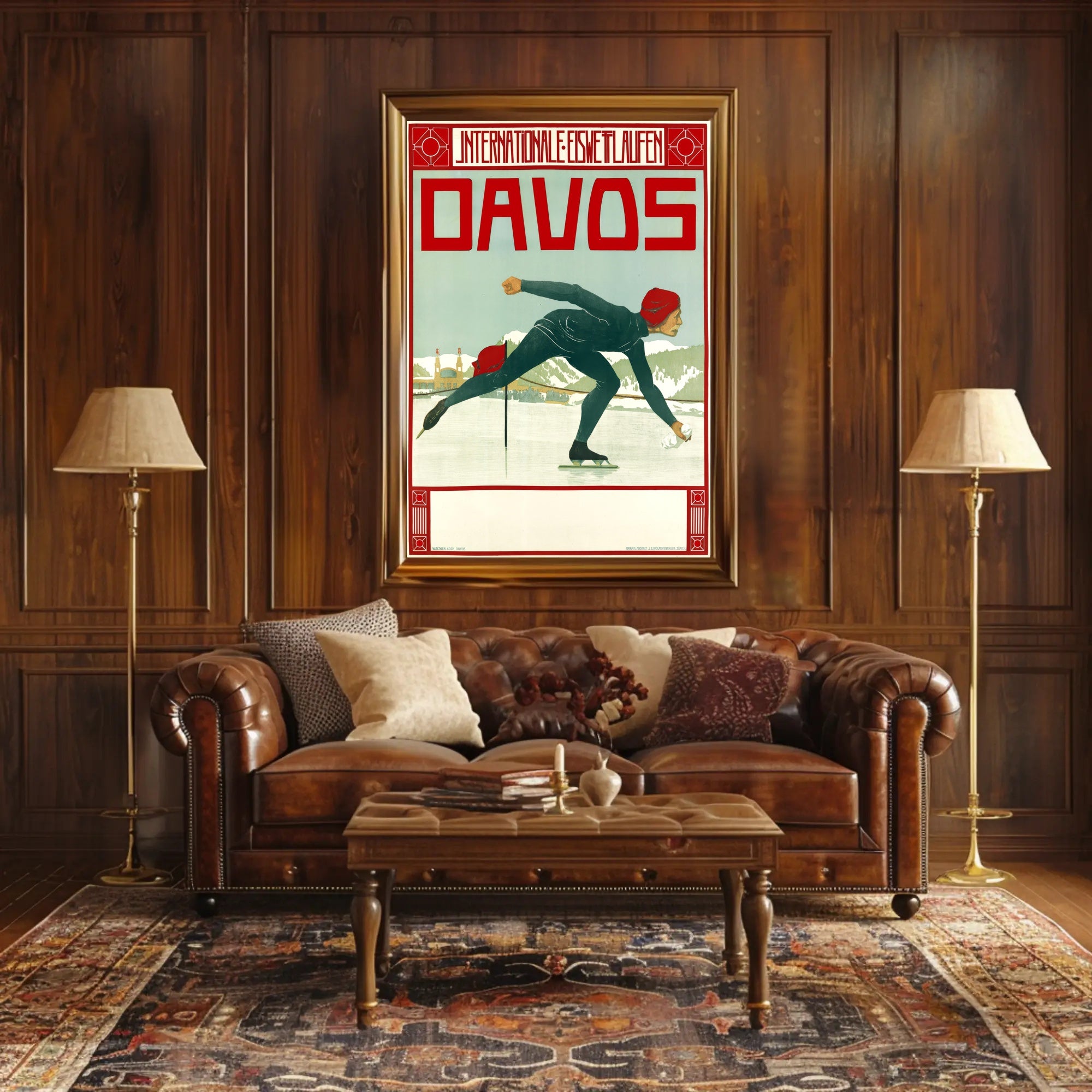 Vintage Davos Ice Skating Event Sports Poster PosterGoat