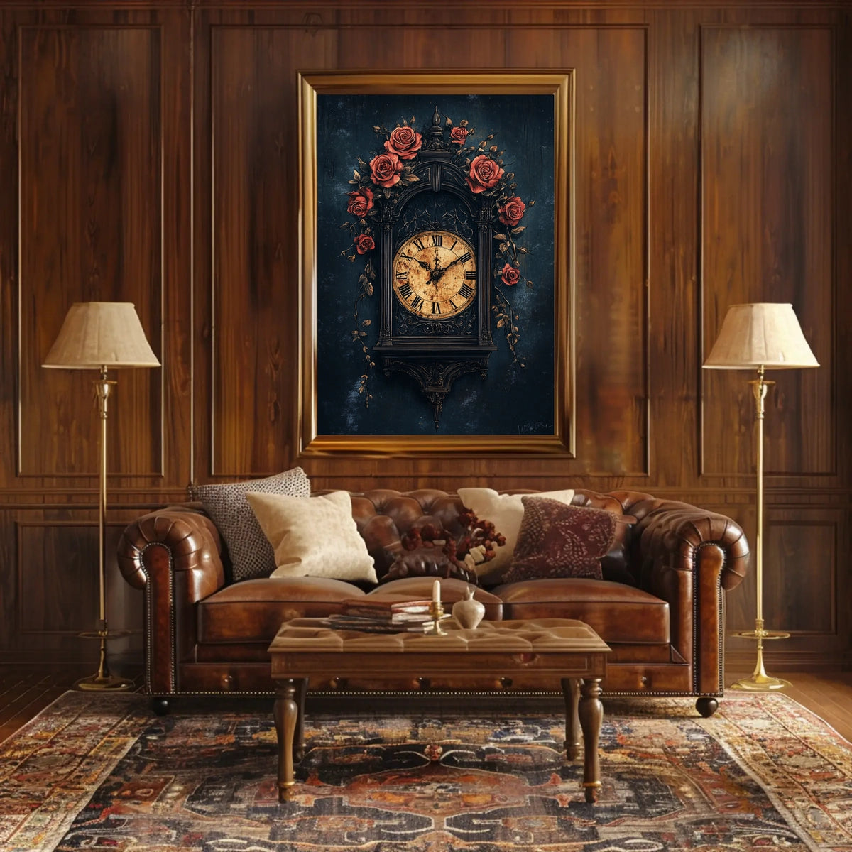 Timeless Vintage Clock with Roses Cultural or Heritage Poster