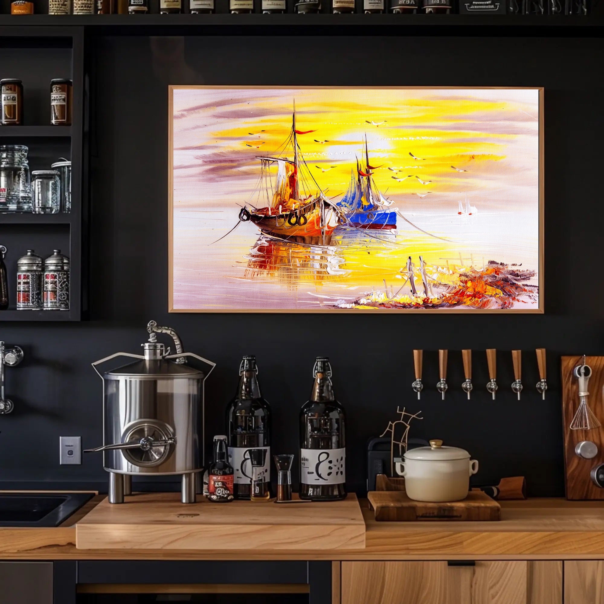 Vibrant Sunrise Over Boats Poster