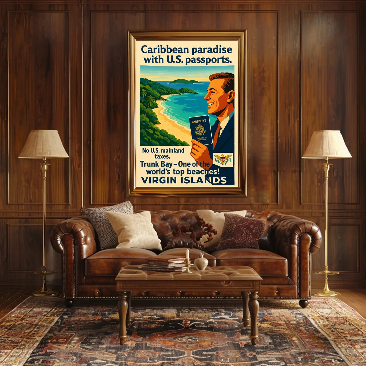 Caribbean Paradise With U.S. Passports Poster