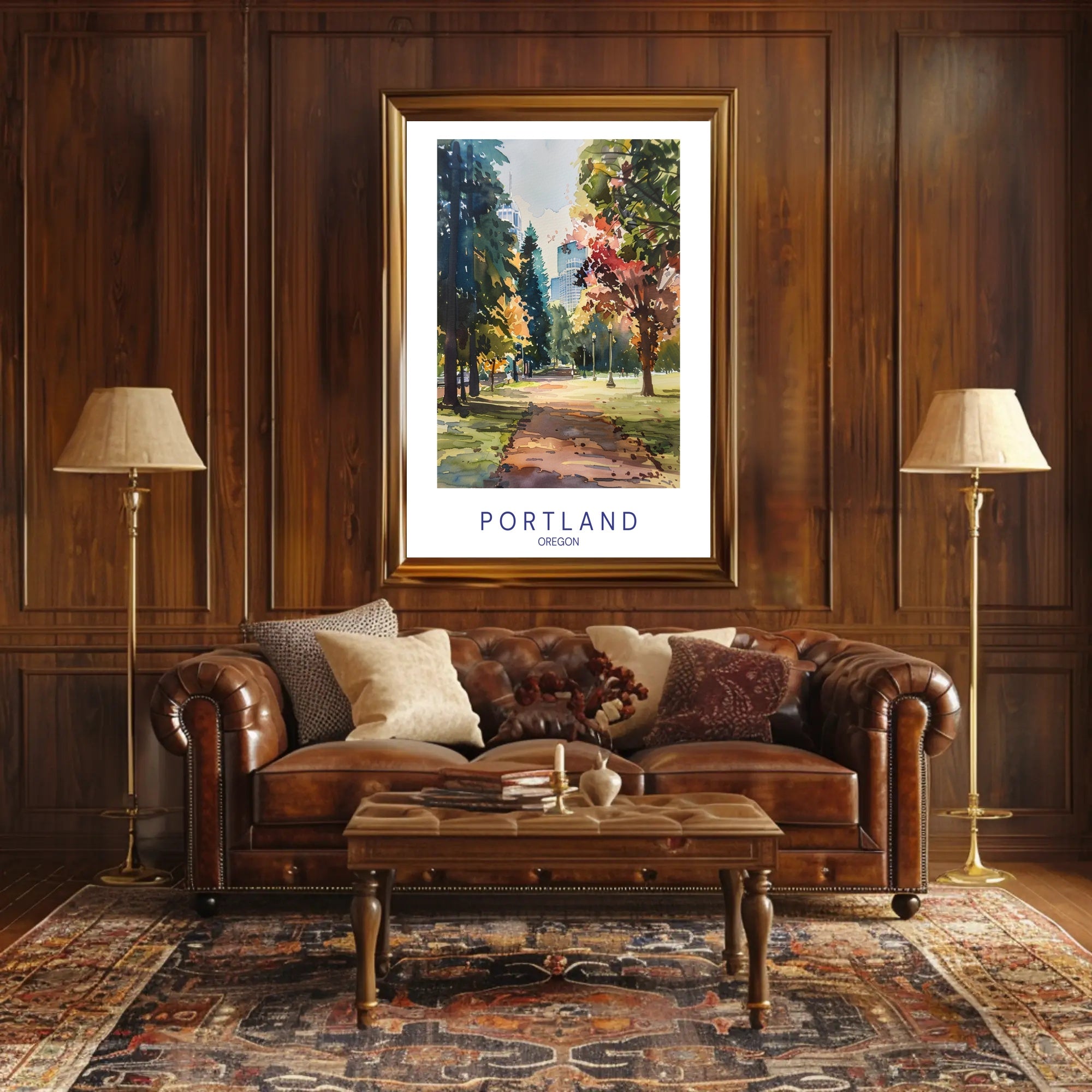 Portland Park in Watercolor: Urban or Cityscape Poster PosterGoat