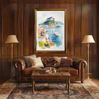 Coastal Cityscape Watercolor Poster PosterGoat