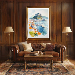 Coastal Cityscape Watercolor Poster PosterGoat