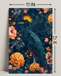 Vibrant Blue Bird with Floral Lush Animal Poster