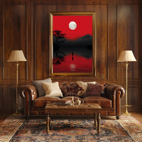 Solitary Reflection Under A Crimson Sky Poster