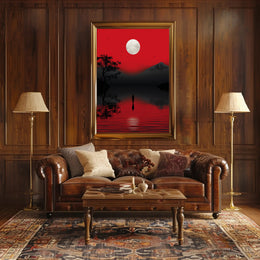 Solitary Reflection Under A Crimson Sky Poster