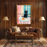 Black Cat Breakfast Poster Charming Morning Wall Art