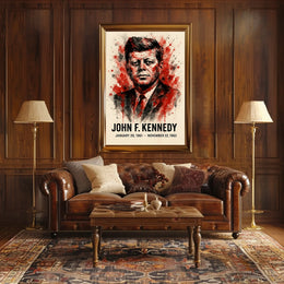Iconic JFK Tribute Vintage Presidency Portrait Patriotic Realism Wall Art Poster