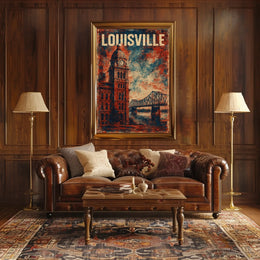 Louisville Clock Tower Cityscape Vintage Expressionism Poster