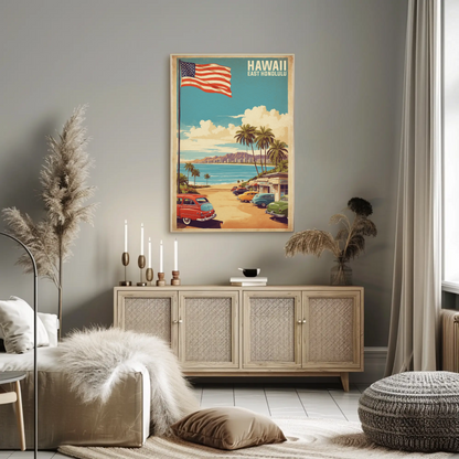 East Honolulu Hawaii Retro Beachside Vintage Travel Poster