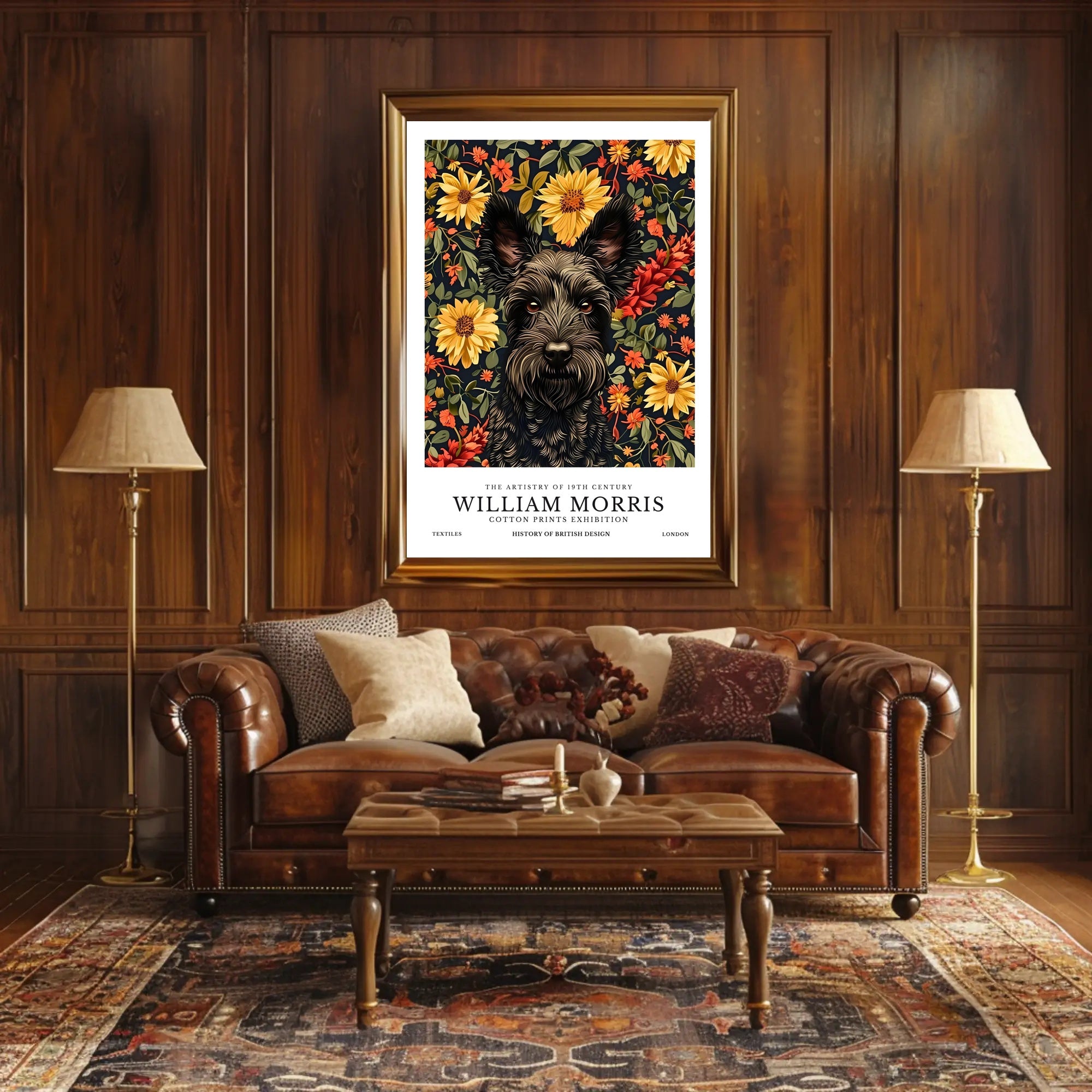 The Artistry of 19th Century with Floral Dog Artistic Poster